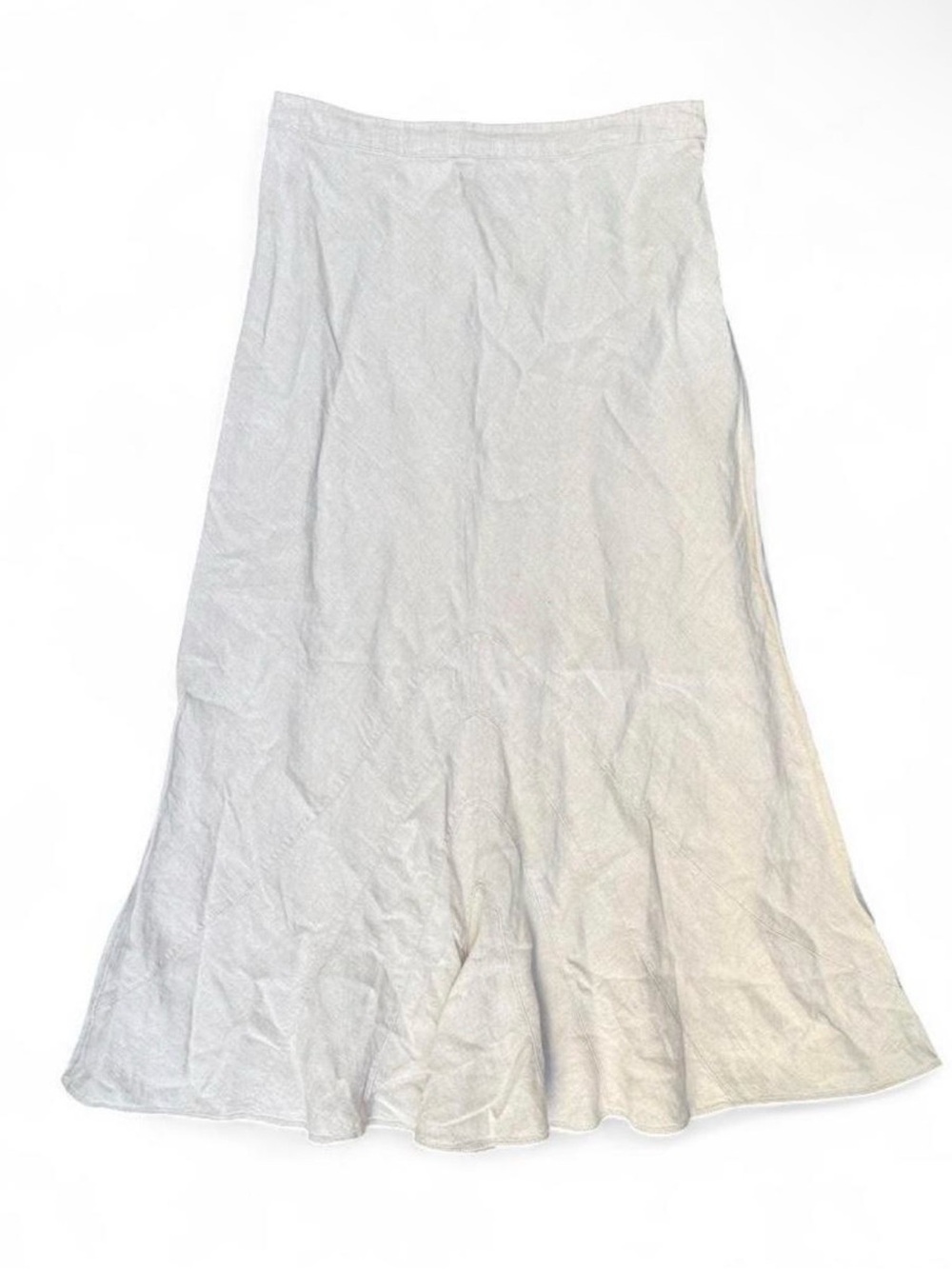 100% Linen midi skirt in natural tan size 2 stitched details zip coastal fall 2